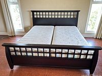 Overall view of assembled split-king bed with both mattresses in place