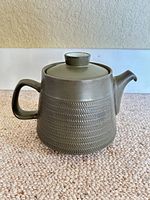 Left side view showing spout, lid and textured body