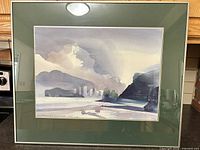 Front view of framed watercolour print showing artwork, mat and frame