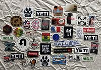 Full lot laid out on cloth background showing all stickers for quantity and variety verification