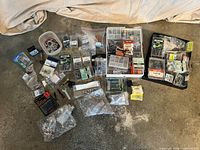 Full layout of assorted fasteners, boxes, bags