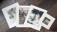 Four prints fanned on floor