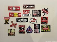 Full layout of all 16 Supreme vinyl stickers