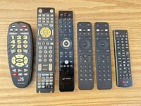 Front view of six remote controls side-by-side
