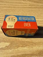Top view of Sylvania 40W refrigerator/oven light bulb box