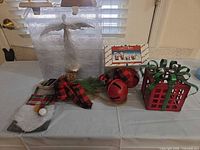 Group shot of all Christmas decor items on table