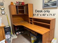 Full view of desk and hutch showing L-shape and overall design