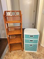 Drawer unit and wicker shelf side by side