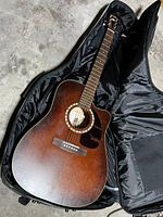 Acoustic guitar in open black soft case