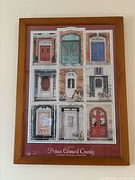 Full view of framed print showing nine door illustrations