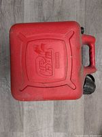 Top view of larger Reliance Super Jan gas can showing molded brand and handle