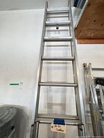 Front view of full ladder extended vertically