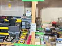 Overview of shelf showing organizers, timer and fasteners