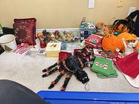 Wide view of assorted holiday items on floor