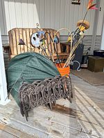 Overall lot: NuVue cover, metal edging panels, bucket of decorative stakes