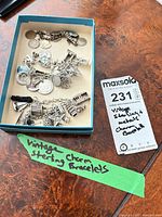 Open box showing two charm bracelets and numerous charms
