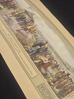 Close view of center section showing settlers scene and printed title