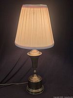 Full view of lamp with shade illuminated