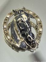 Front view showing horse head and horseshoe design