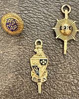 Overview of three society charms/pins