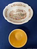 Top view of both bowls showing color, pattern, shape and size relation