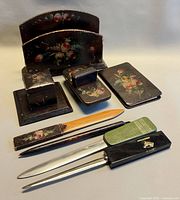 entire desk set and letter openers laid out