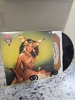 Front cover of Cher "Take Me Home" LP on stand, showing artwork and vinyl partially in sleeve