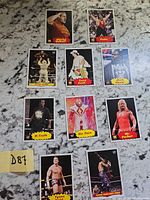 All ten wrestling trading cards laid out on countertop