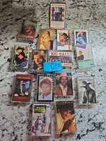 Group shot of all fifteen cassette tapes laid out on counter