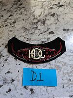 Front view of the curved Harley-Davidson H.O.G. 2019 patch on countertop