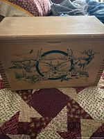 Front view showing wildlife print and dovetail joints