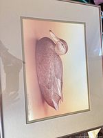 Front of framed signed print showing artwork, mat, glass, frame