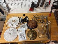 Overview of all lamp parts on workbench