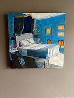 Front view of square oil painting showing full bedroom scene