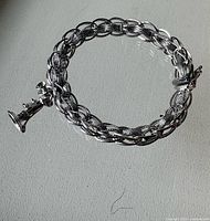 Entire bracelet arranged in circle showing links and charm