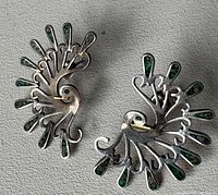 Front view of both sterling silver bird earrings showing turquoise inlay.