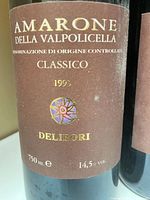 Front label showing Amarone della Valpolicella Classico, vintage, volume, alcohol content