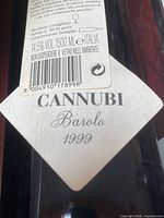 Close-up of front diamond label showing Cannubi Barolo 1999 and barcode