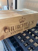 Side of crate showing Churchill's Vintage Port branding