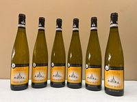 Front view of six bottles standing upright