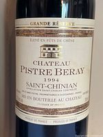 Front label Chateau Pistre Beray Saint-Chinian 1994 bottle