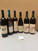 Front view of all six wine bottles standing