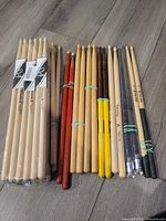 All 20 pairs of drumsticks arranged by type