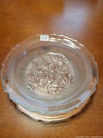 Overhead view of clear Iris & Herringbone pressed glass bowl