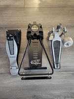 Three drum pedals laid out: KD-8 kick pad centre, FD-8 pedal left, Network chain pedal right