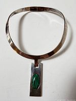 Full view of sterling silver collar choker with attached malachite pendant