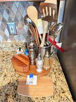 Overall lot with utensil holder, boards and seasoning pieces