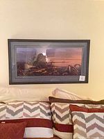Front view of framed print on wall