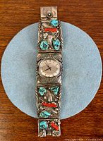Front view of sterling silver Navajo bracelet watch