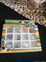 Front of one Stone Charms pack showing 12 assorted stone charms